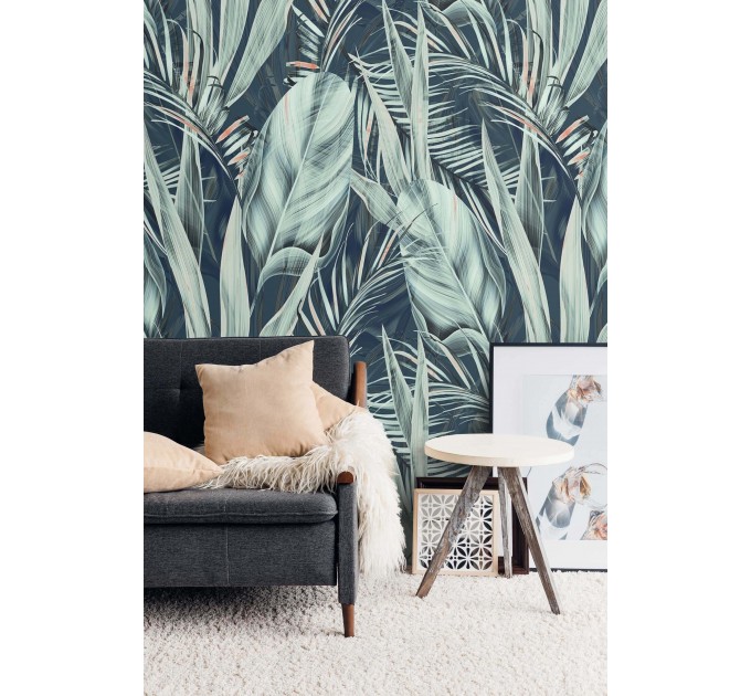 Botanical wallpaper large leaves Peel and stick removable or Traditional accent wallpaper tropical