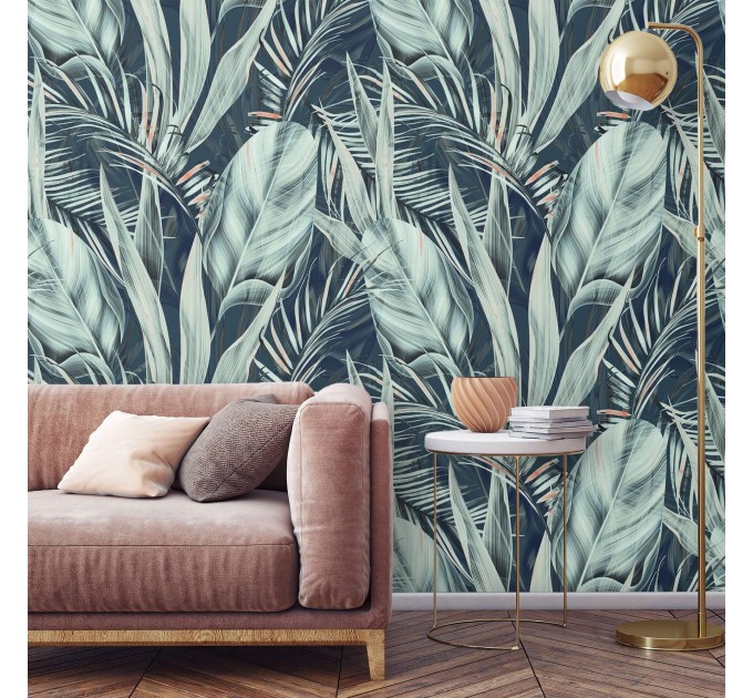 Botanical wallpaper large leaves Peel and stick removable or Traditional accent wallpaper tropical