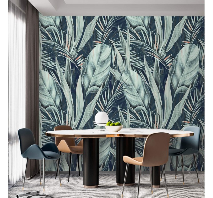 Botanical wallpaper large leaves Peel and stick removable or Traditional accent wallpaper tropical