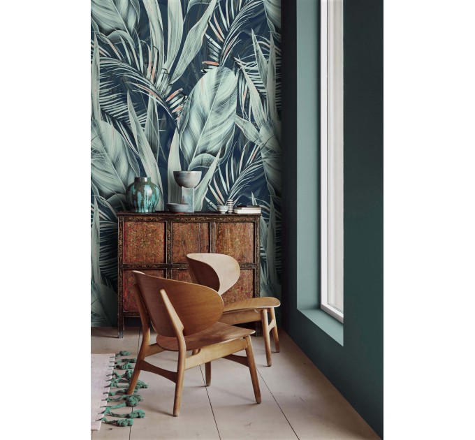 Botanical wallpaper large leaves Peel and stick removable or Traditional accent wallpaper tropical