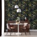 Tropical wallpaper leaves and flowers on dark Peel and stick or Traditional accent wallpaper botanical 