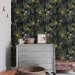 Tropical wallpaper leaves and flowers on dark Peel and stick or Traditional accent wallpaper botanical 