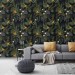 Tropical wallpaper leaves and flowers on dark Peel and stick or Traditional accent wallpaper botanical 