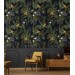 Tropical wallpaper leaves and flowers on dark Peel and stick or Traditional accent wallpaper botanical 