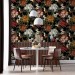 Dark floral wallpaper with birds Peel and stick removable or Traditional non woven accent wallpaper