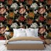 Dark floral wallpaper with birds Peel and stick removable or Traditional non woven accent wallpaper