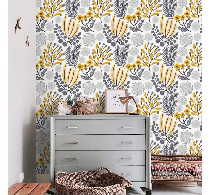 Floral wallpaper meadow wildflowers Peel and stick removable or Traditional non woven wallpaper