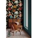 Dark floral wallpaper with birds Peel and stick removable or Traditional non woven accent wallpaper