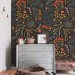 Dark botanical wallpaper leaves and herbs Peel and stick removable or Traditional non woven wallpaper