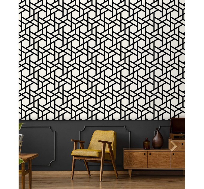 Geometric wallpaper black and white Peel and stick removable or Traditional non woven