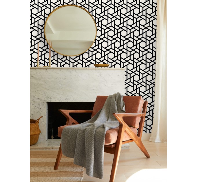 Geometric wallpaper black and white Peel and stick removable or Traditional non woven