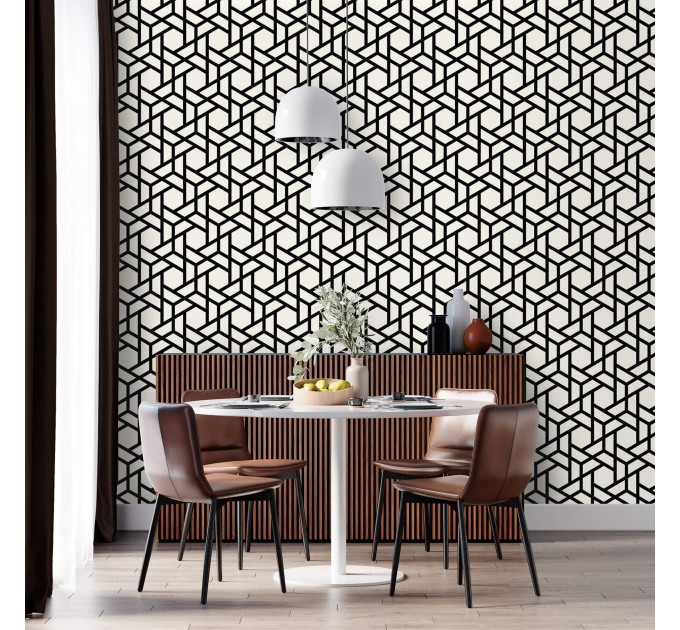 Geometric wallpaper black and white Peel and stick removable or Traditional non woven