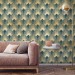 Art deco wallpaper fans teal green gold non metallic luxury wallpaper Peel and stick removable or Traditional