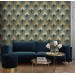 Art deco wallpaper fans teal green gold non metallic luxury wallpaper Peel and stick removable or Traditional