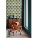 Art deco wallpaper fans teal green gold non metallic luxury wallpaper Peel and stick removable or Traditional