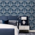 Art Deco style wallpaper dark blue Peel and stick removable or Traditional non woven wallpaper