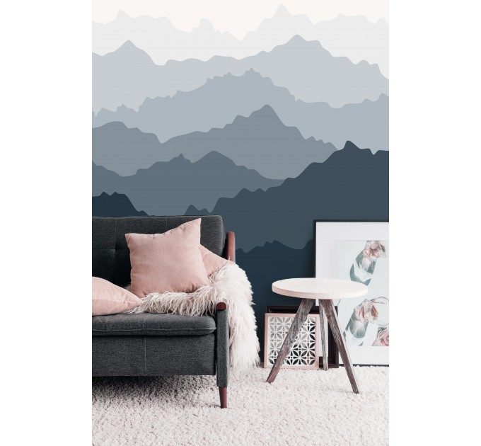 Foggy landscape wallpaper mural Misty mountains Peel and stick removable or Traditional accent wall mural