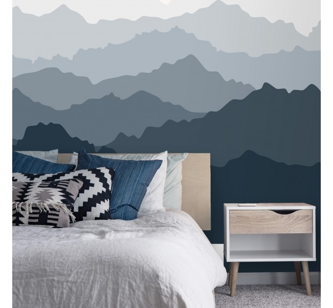 Foggy landscape wallpaper mural Misty mountains Peel and stick removable or Traditional accent wall mural