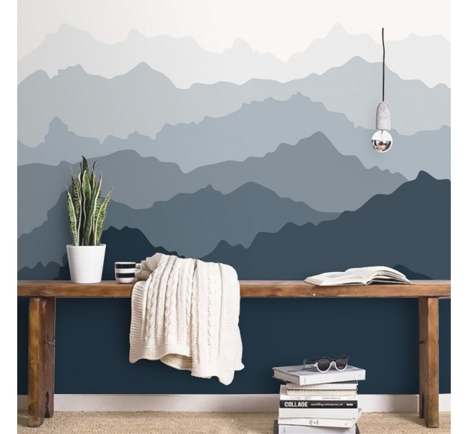 Foggy landscape wallpaper mural Misty mountains Peel and stick removable or Traditional accent wall mural