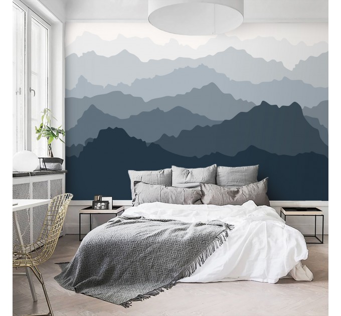 Foggy landscape wallpaper mural Misty mountains Peel and stick removable or Traditional accent wall mural