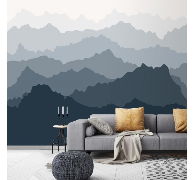 Foggy landscape wallpaper mural Misty mountains Peel and stick removable or Traditional accent wall mural