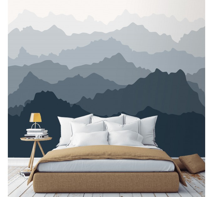 Foggy landscape wallpaper mural Misty mountains Peel and stick removable or Traditional accent wall mural