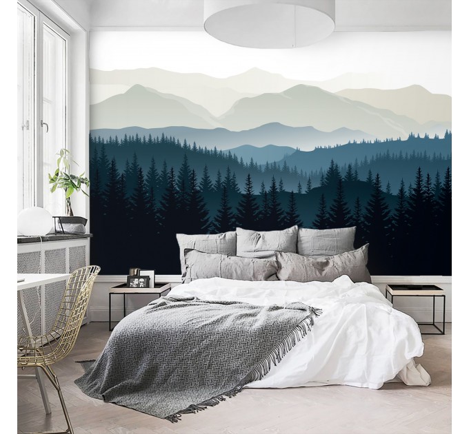 Foggy forest wall mural mountains Peel and stick removable or Traditional accent wall