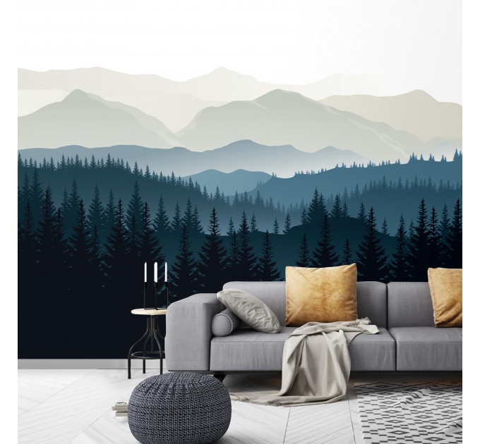 Foggy forest wall mural mountains Peel and stick removable or Traditional accent wall