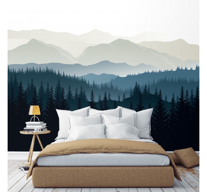 Foggy forest wall mural mountains Peel and stick removable or Traditional accent wall