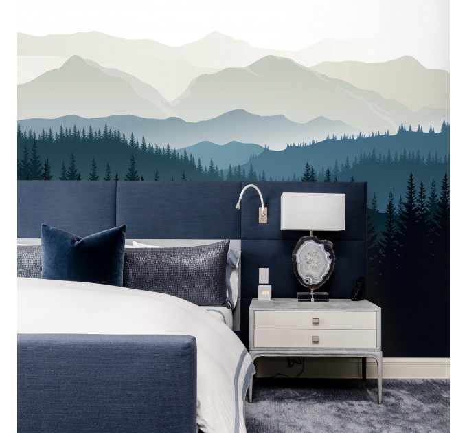 Foggy forest wall mural mountains Peel and stick removable or Traditional accent wall