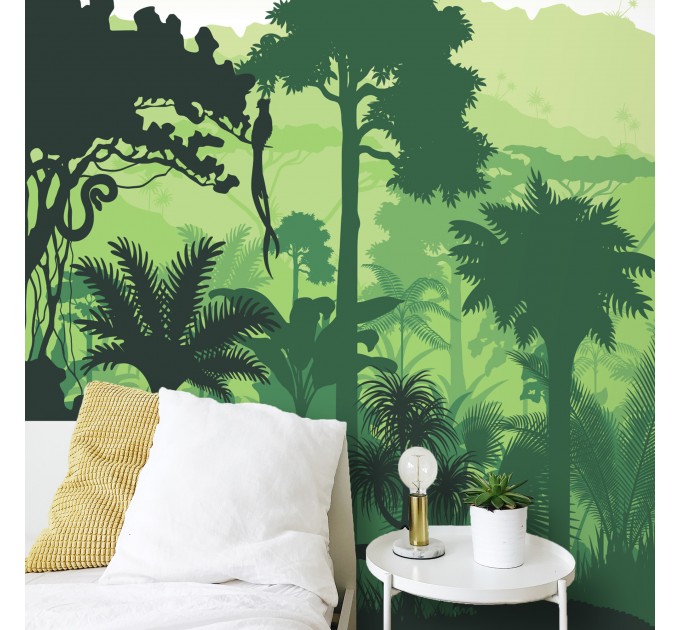 Jungle wallpaper mural for kids room Peel and stick removable or Traditional non woven accent wall