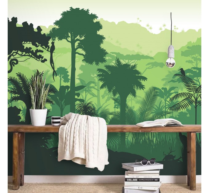 Jungle wallpaper mural for kids room Peel and stick removable or Traditional non woven accent wall