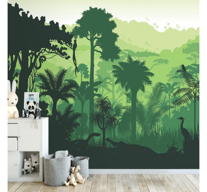 Jungle wallpaper mural for kids room Peel and stick removable or Traditional non woven accent wall