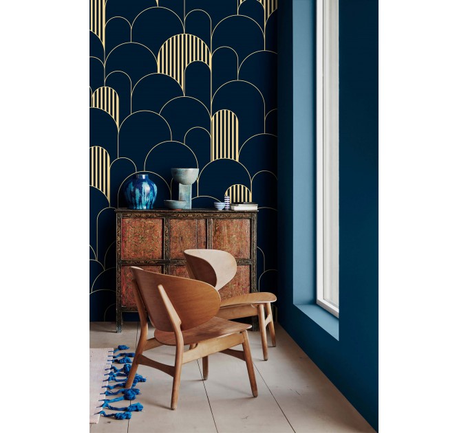 Art deco wallpaper geometric dark blue arches