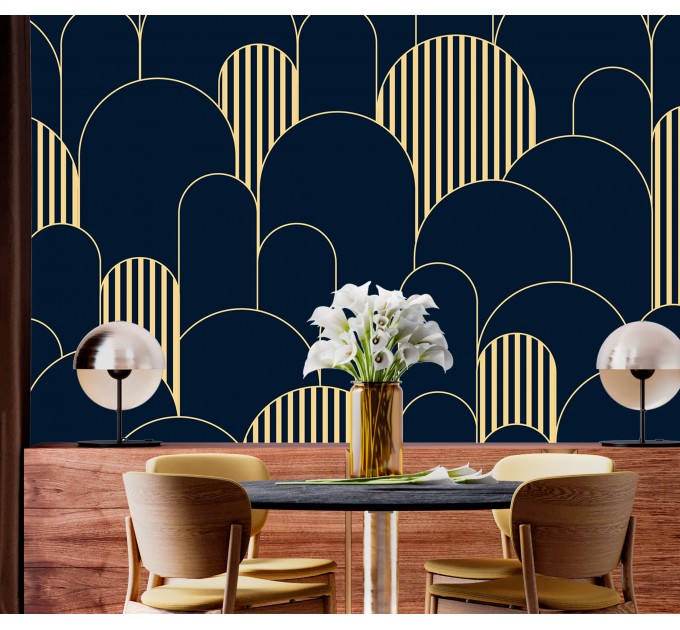 Art deco wallpaper geometric dark blue arches