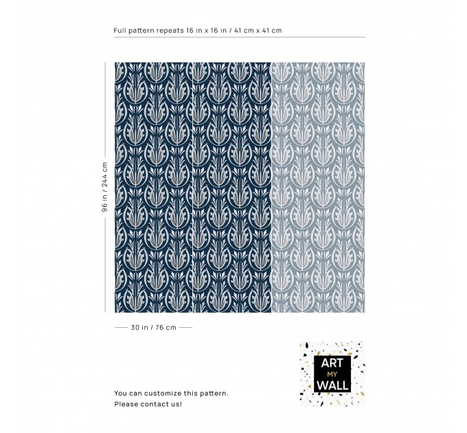 Art Deco style wallpaper dark blue Peel and stick removable or Traditional non woven wallpaper