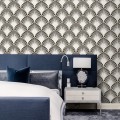 Art deco wallpaper fans black and white Peel and stick removable or Traditional non woven