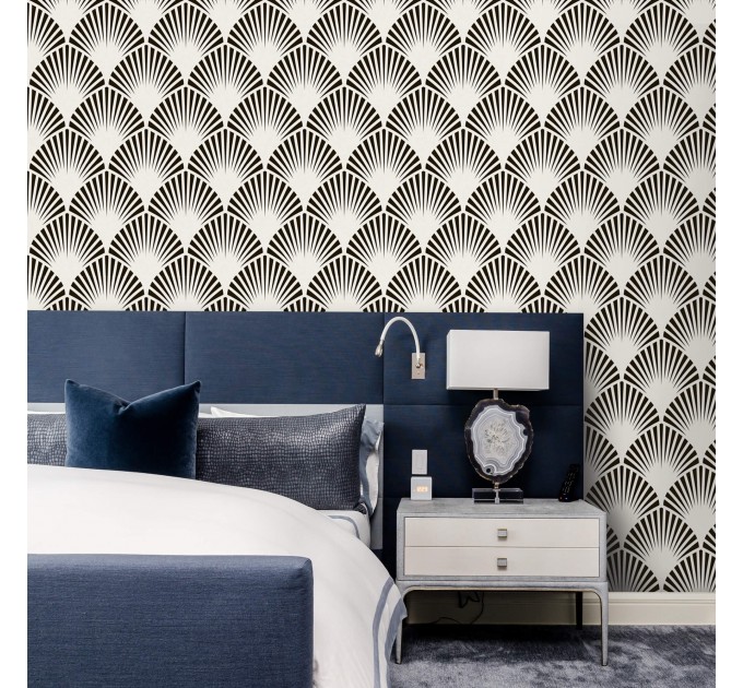 Art deco wallpaper fans black and white Peel and stick removable or Traditional non woven