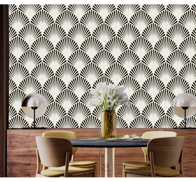 Art deco wallpaper fans black and white Peel and stick removable or Traditional non woven