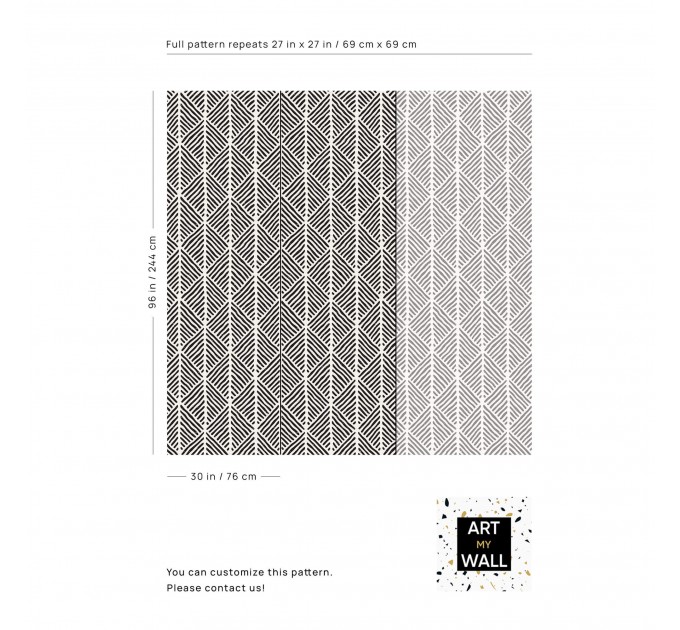 Black and white geometric wallpaper Peel and stick or Traditional non woven abstract accent wall