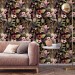 Dark tropical wallpaper exotic flowers Peel and stick or Traditional non woven wallpaper watercolor leaves and flowers