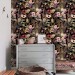 Dark tropical wallpaper exotic flowers Peel and stick or Traditional non woven wallpaper watercolor leaves and flowers