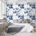 Floral wallpaper watercolor blue white flowers Peel and stick removable or Traditional accent wallpaper