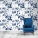 Floral wallpaper watercolor blue white flowers Peel and stick removable or Traditional accent wallpaper