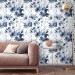 Floral wallpaper watercolor blue white flowers Peel and stick removable or Traditional accent wallpaper