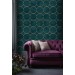 Art deco dark green wallpaper gold circles non metallic