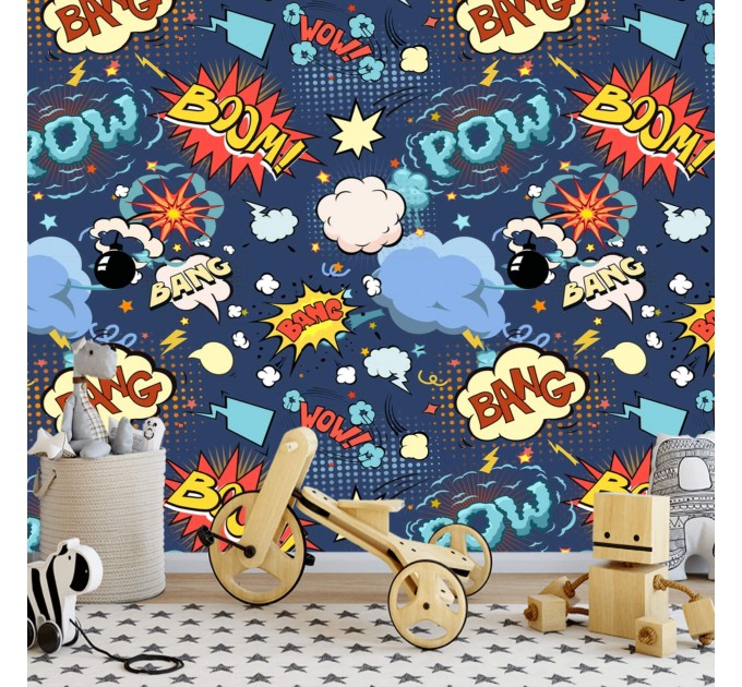 Comics wallpaper kids Boys room bright colorful Peel and stick removable or Traditional teenage wallpaper