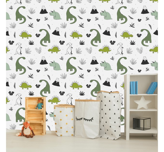 Dinosaur wallpaper kids boys room dino wall paper Peel and stick removable or Traditional wallpaper