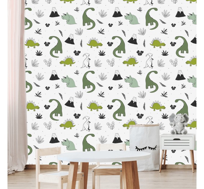 Dinosaur wallpaper kids boys room dino wall paper Peel and stick removable or Traditional wallpaper