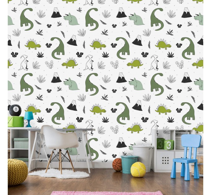 Dinosaur wallpaper kids boys room dino wall paper Peel and stick removable or Traditional wallpaper